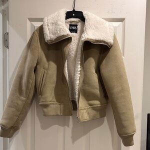 Zara faux suede bomber with Shearling Collar